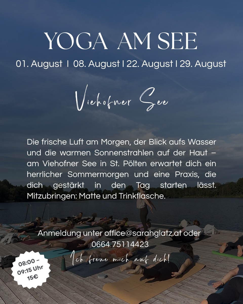 Flyer: Yoga am See, 01./08./22./29. August, Viehofner See